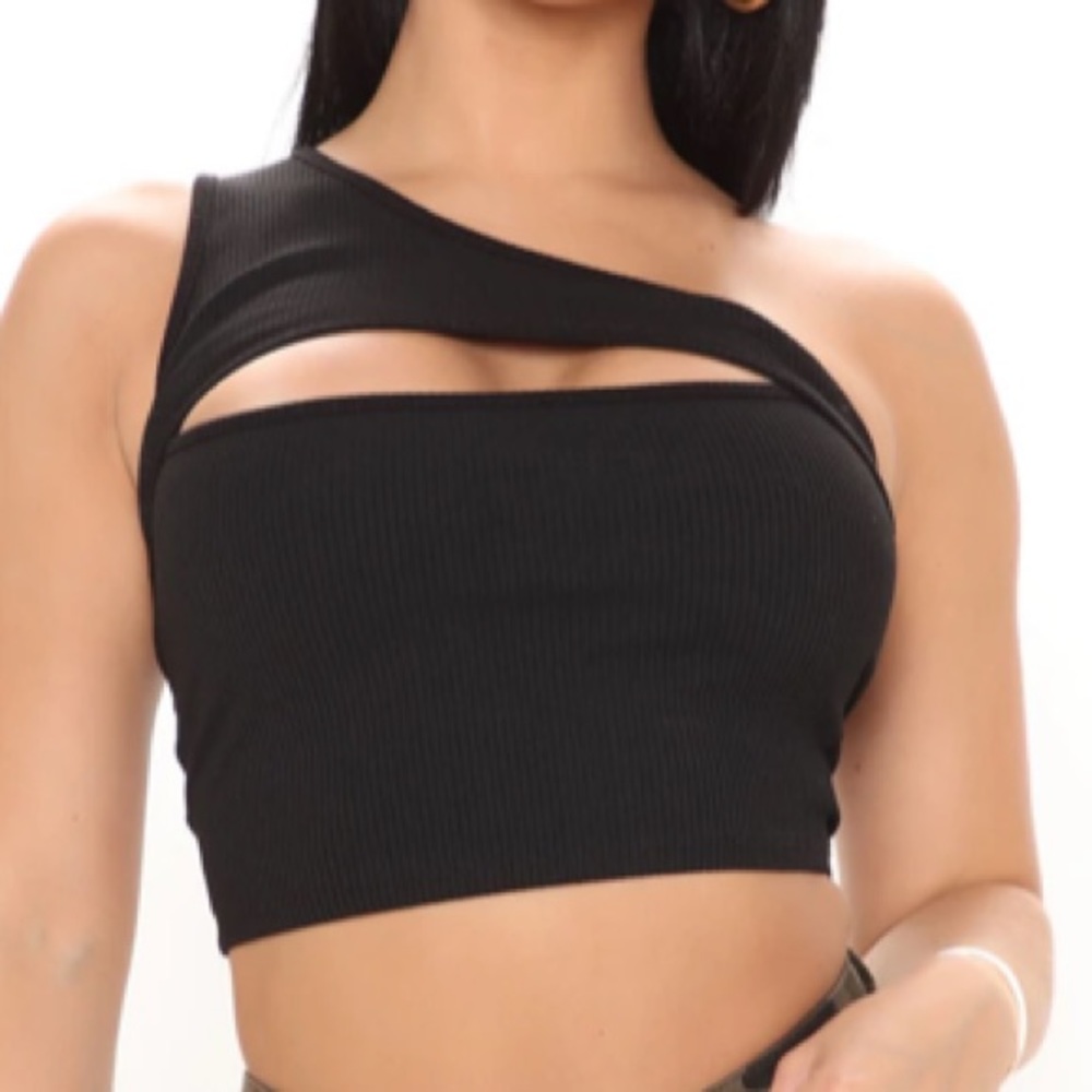 Black One Shoulder Crop Top